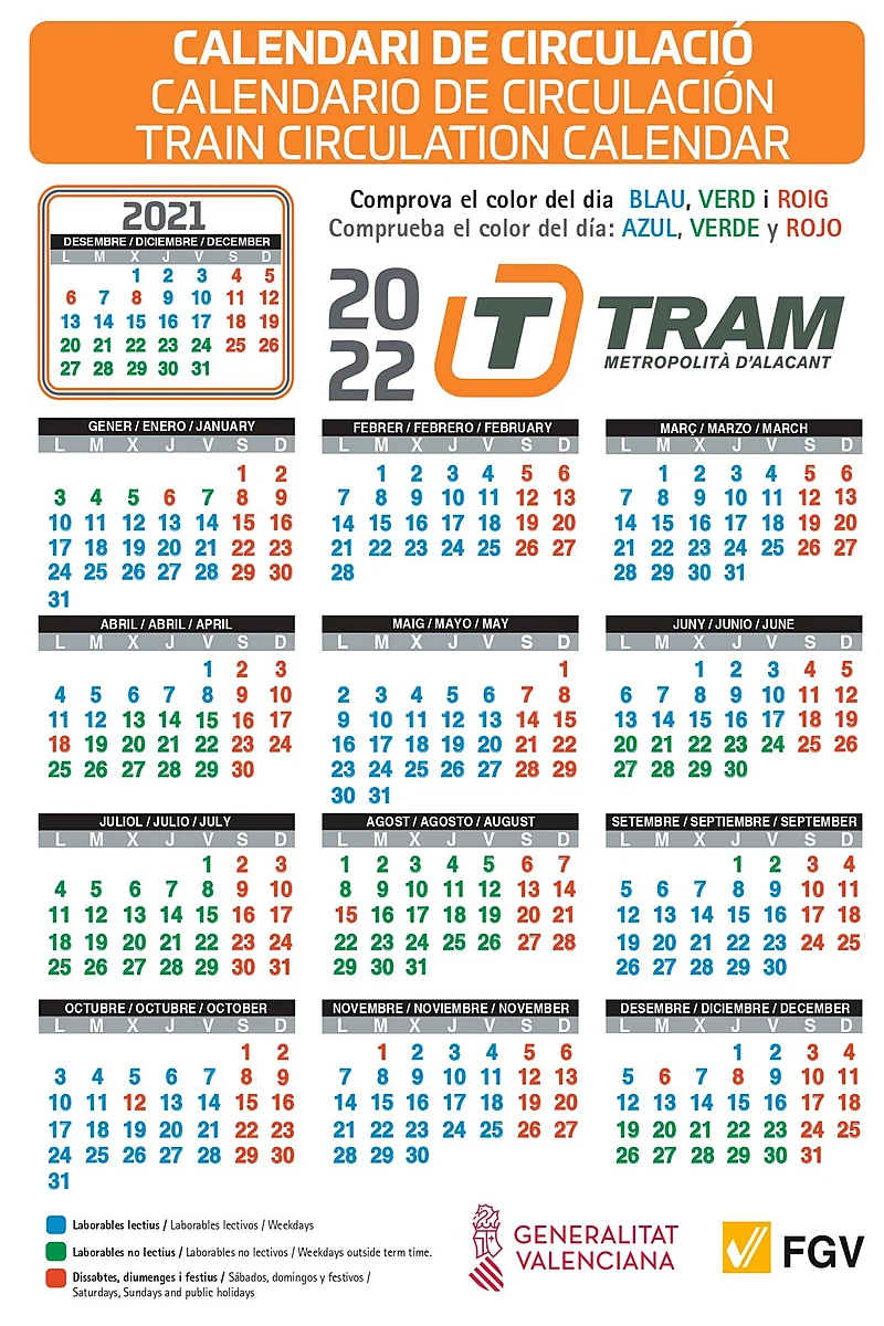 tram calendario circulacion