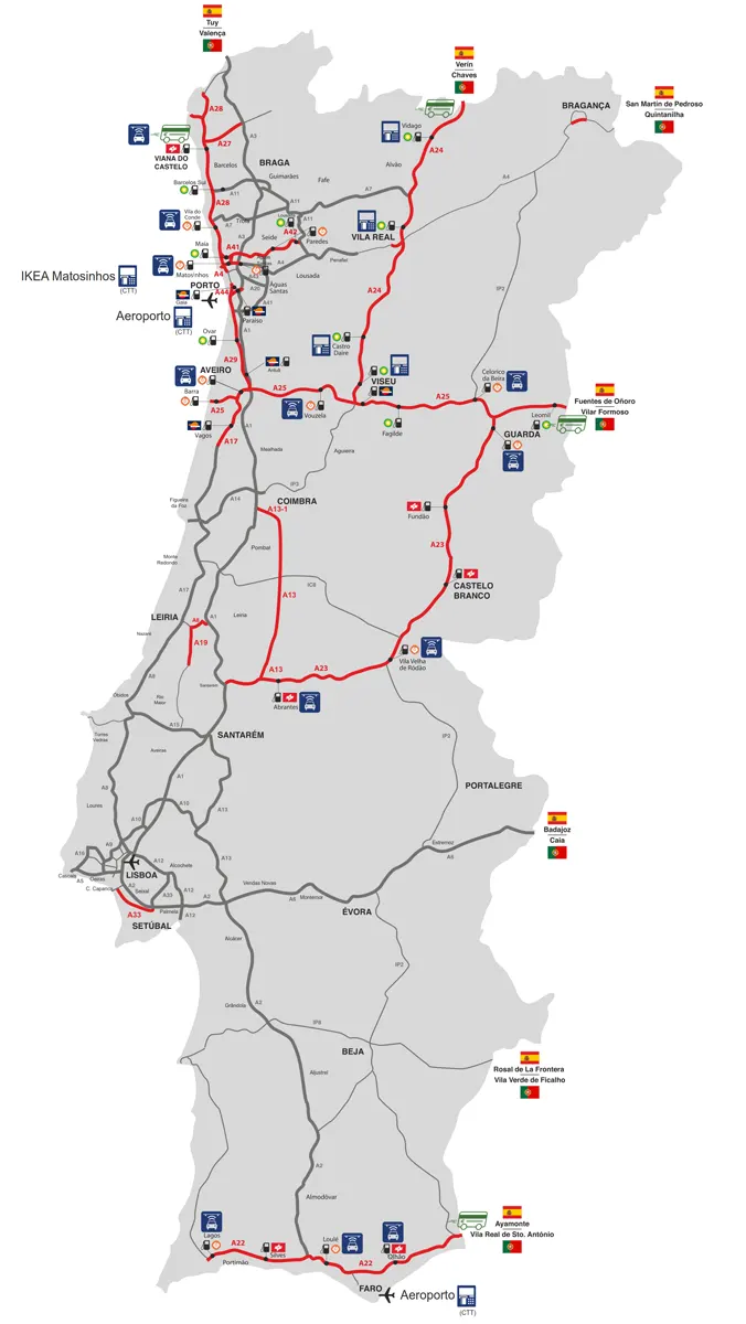 Mapa autopistas de Peaje en Portugal
