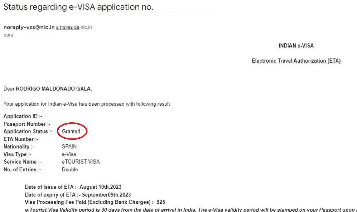 e-Visa India Granted